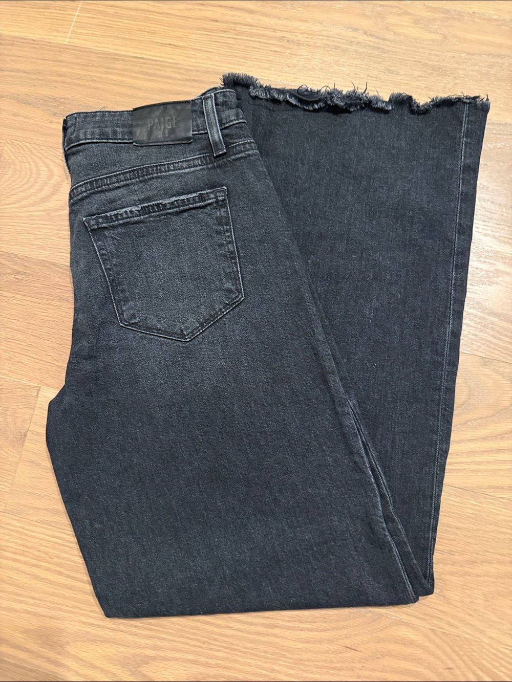 PAIGE Anessa Black Raw-Hem Wide Leg Jeans